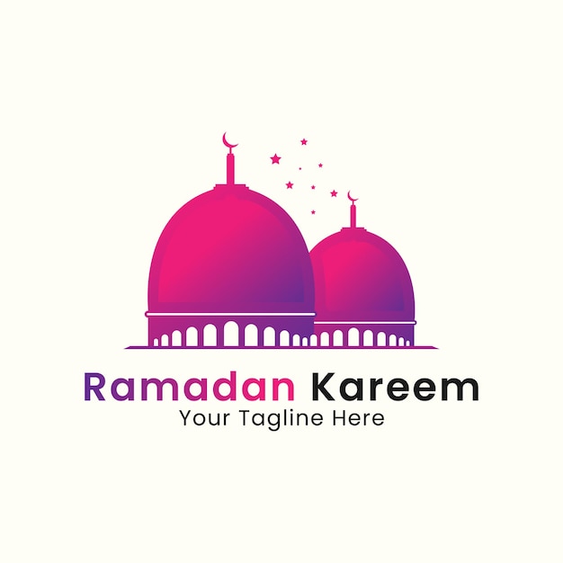 Ramadan Kareem roze kleur twee moskeeën met sterlogopictogram en illustratieontwerp