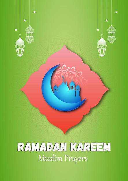 Ramadan Kareem's illustratieontwerp met verschillende kleuren groene achtergrond