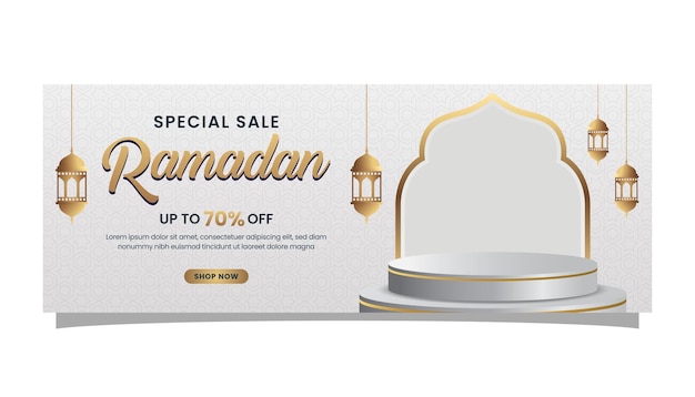 Vector ramadan kareem sale banner islamic clean background with empty space for photo product and podium