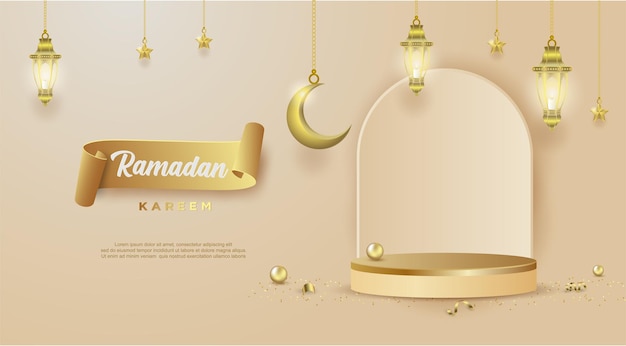 Ramadan kareem sale banner with podium