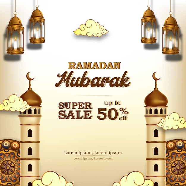 Рамадан карим распродажа предложение баннер с украшением мечети