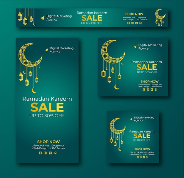 Vettore ramadan kareem offerta di vendita web banner design con sfondo scuro