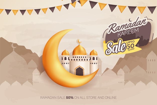 Ramadan kareem sale tot 50 vectorbanneradvertentie-ontwerp