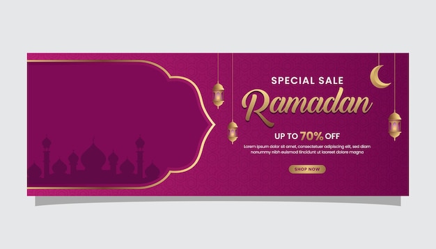 Vector ramadan kareem sale web banner discount islamic event background for promotion