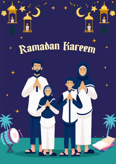 Ramadan kareem set di manifesti carte di vacanza copre sfondo e saluti