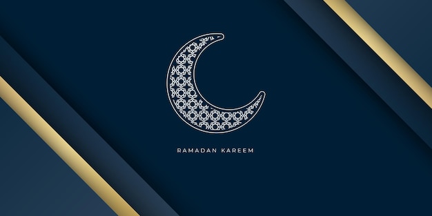 Ramadan Kareem-sjabloon voor spandoek met wassende maan en gouden lijndecoratie.