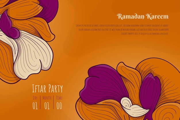 Ramadan kareem sjabloonontwerp met verschillende bloemkleuren in handgetekend ontwerp