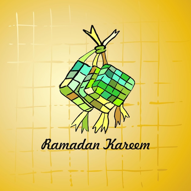 Ramadan kareem sketch di ketupat il cibo indonesiano