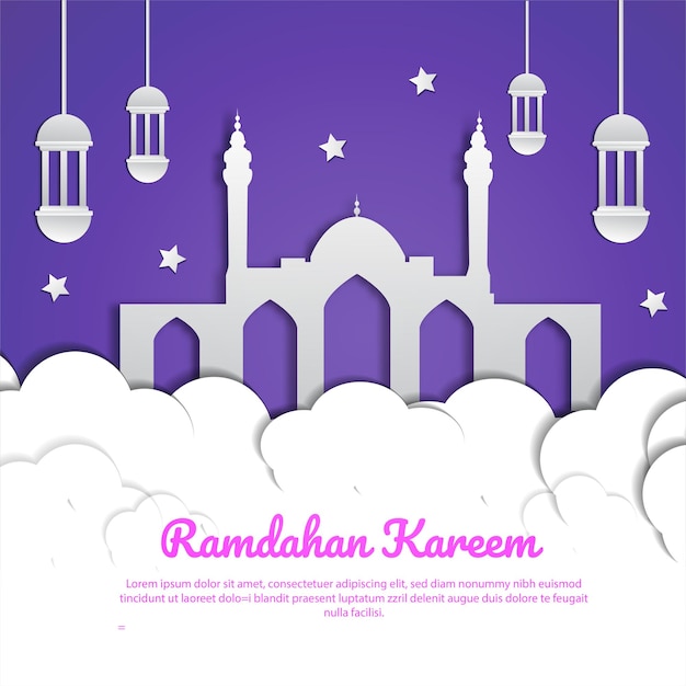 Ramadan kareem social media banner papercut stijlsjabloon