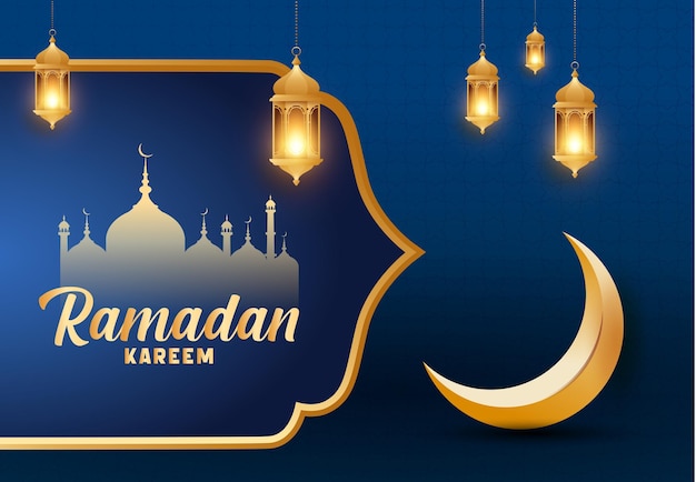 ramadan kareem social media banner template with crescent and islamic lanterns