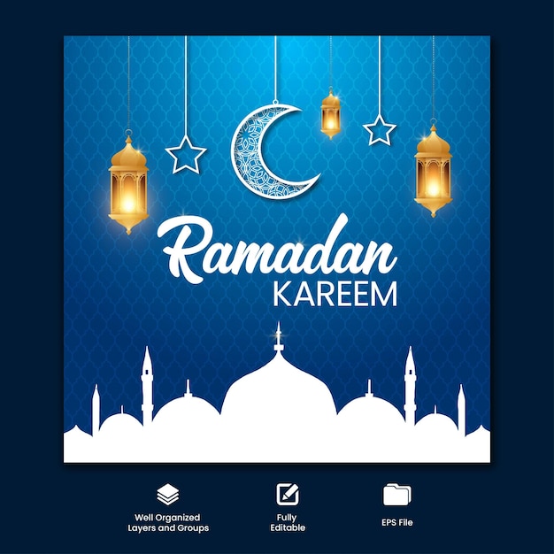 Modello di progettazione banner post sui social media ramadan kareem