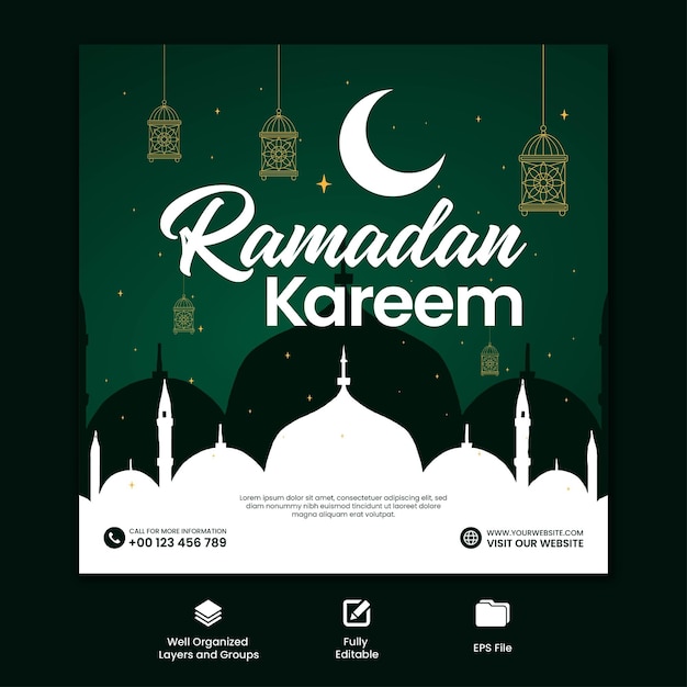 Ramadan Kareem social media post design banner template