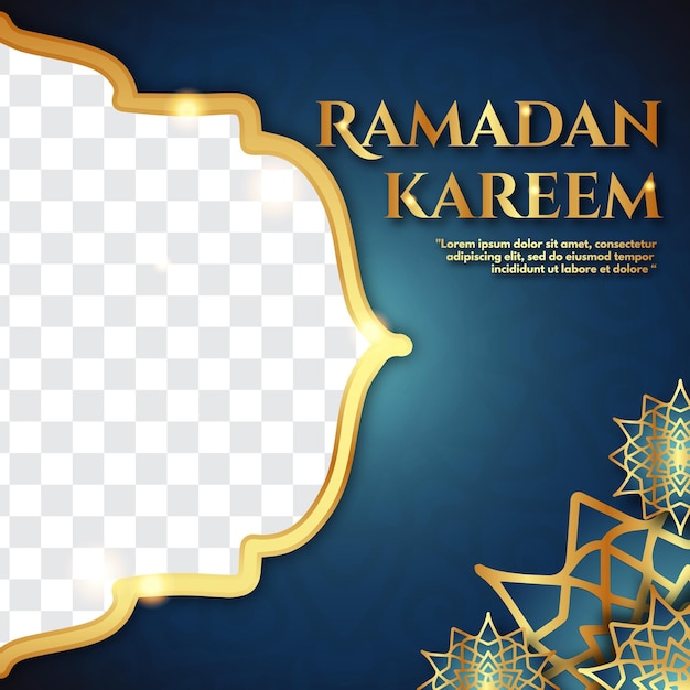 Vettore modello di saluto post sui social media ramadan kareem con lussuosa decorazione islamica