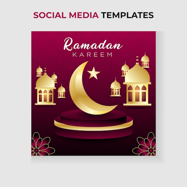 Ramadan kareem social media post-sjabloon met lantaarn en podium