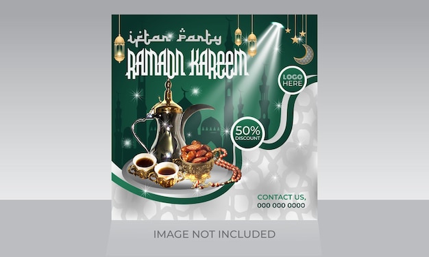 Ramadan Kareem speciaal Iftar-voedselmenu sociale media post vierkante flyer poster pamfletsjabloon