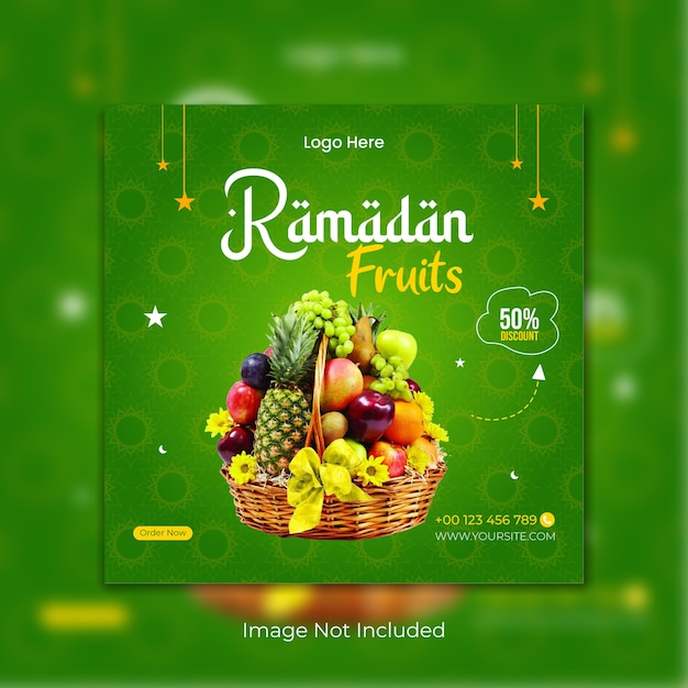 Vettore ramadan kareem vendita di frutti speciali post sui social media