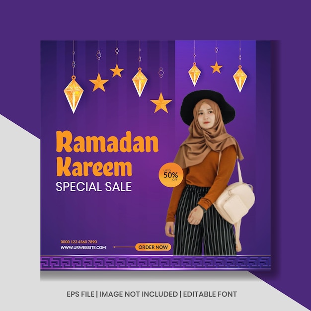 Modello di banner post instagram e social media di vendita speciale ramadan kareem