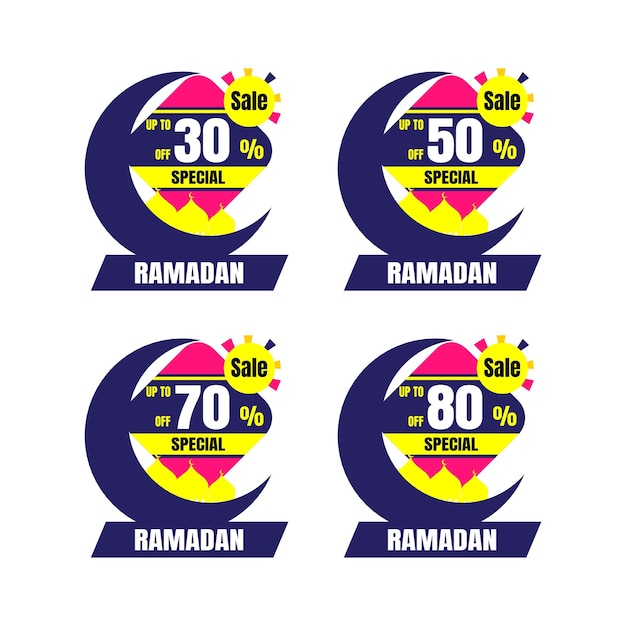 Vector ramadan kareem sticker discount label percent price sale banner knob badge tape set vector design