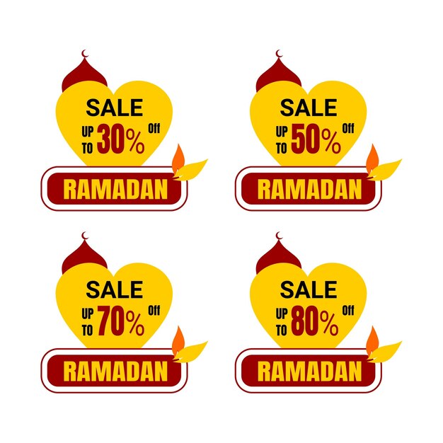 Vettore ramadan kareem sticker sconto etichetta percentuale prezzo vendita banner manopola distintivo nastro set disegno vettoriale