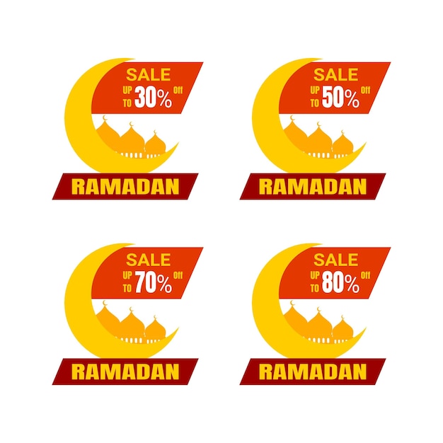 Vettore ramadan kareem sticker sconto etichetta percentuale prezzo vendita banner manopola distintivo nastro set disegno vettoriale