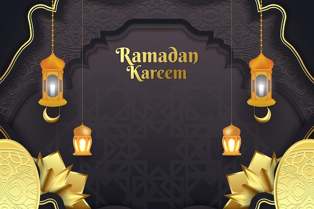 Ramadan kareem stijl achtergrond islamitische zwarte kleur Premium Vector