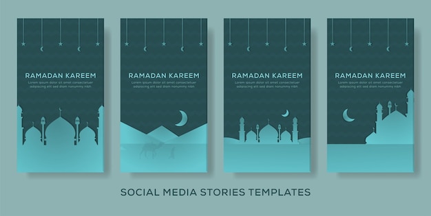 Vettore banner di storie di ramadan kareem per il vettore premium dei social media