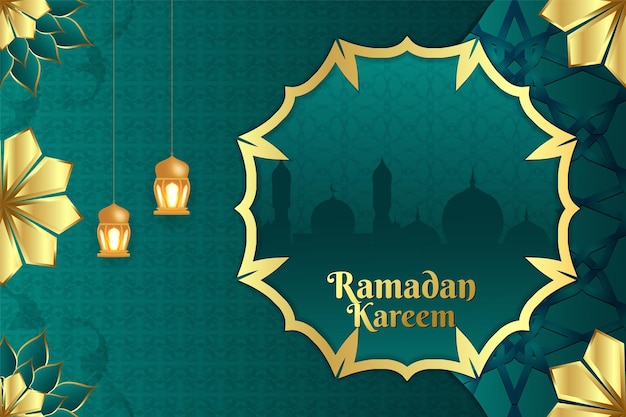 Ramadan kareem stylish islamic green color background