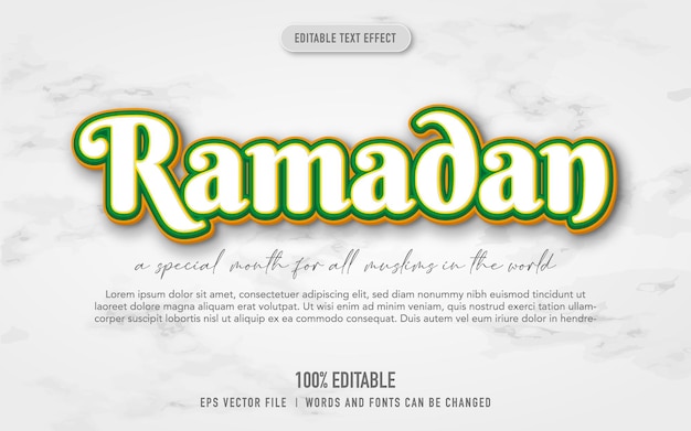 Ramadan kareem-teksteffect in bewerkbare 3d