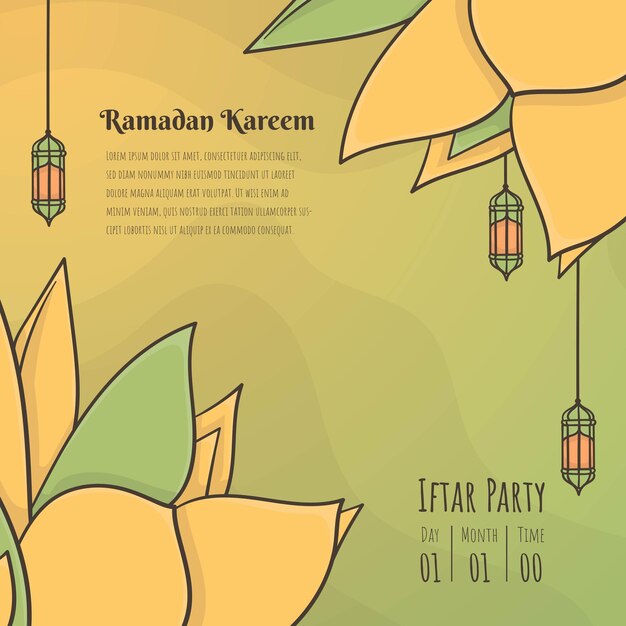 Ramadan kareem template design con semplice lanterna in design disegnato a mano