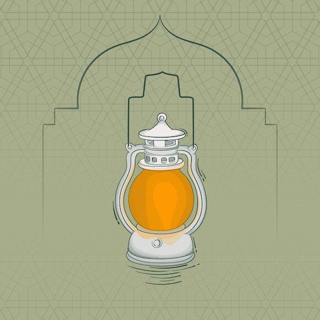 Ramadan kareem template with Vintage lantern in cartoon design with simple islamic background