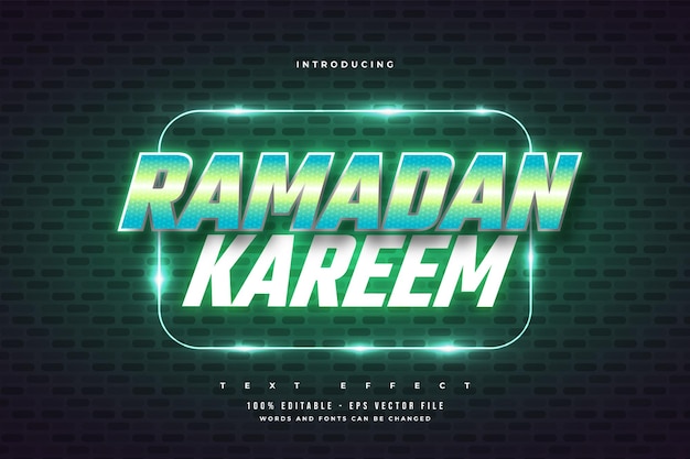 Ramadan kareem text in green retro style and glowing neon effect