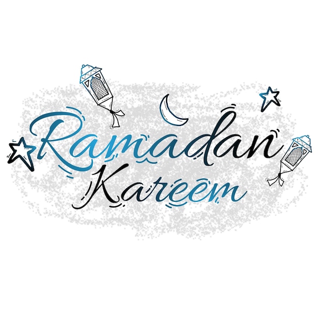 Ramadan kareem text lettering with sketch of lantern stars and moon suitable for greeting card banner poster etc