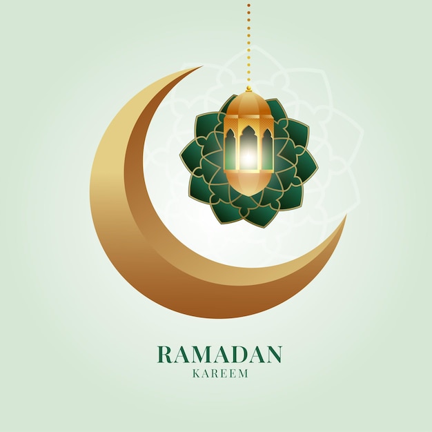 라마단 카림 전통적인 인사카드 배경은 황금 랜턴과 반달입니다.