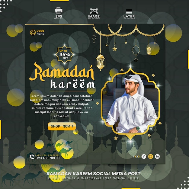 Banner di social media religiosi del festival islamico tradizionale ramadan kareem o instagram post premium