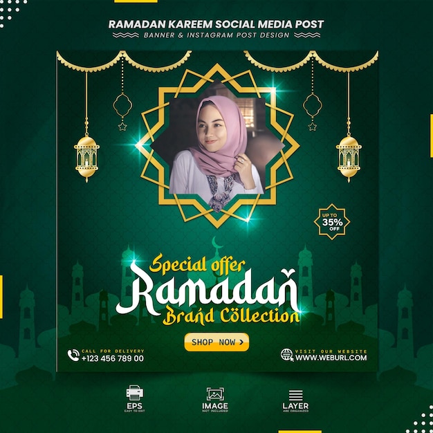 Banner di social media religiosi del festival islamico tradizionale ramadan kareem o instagram post premium