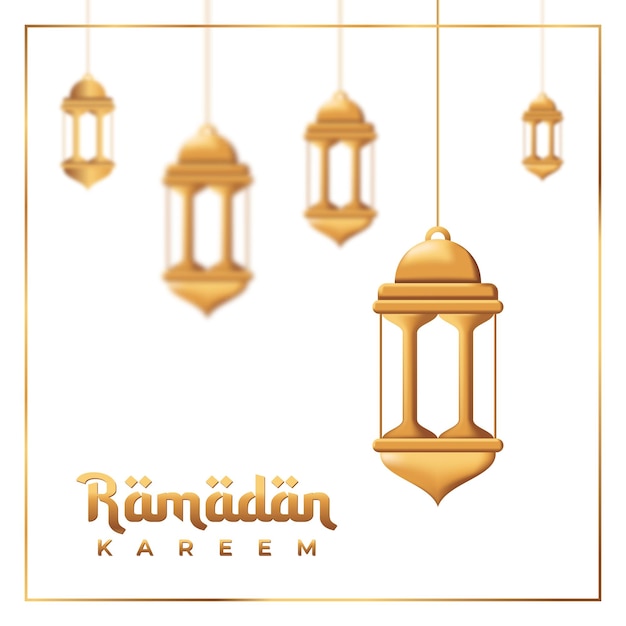 Ramadan Kareem vector card with 3d golden metal lanterns Ramadan Kareem ads flyer invitation greeting card Islamic background Vector illustration