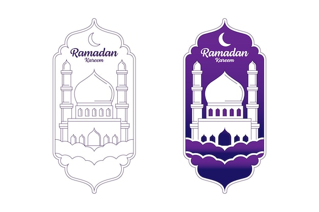 Ramadan kareem vector design illustration monoline or line art style mosque moon