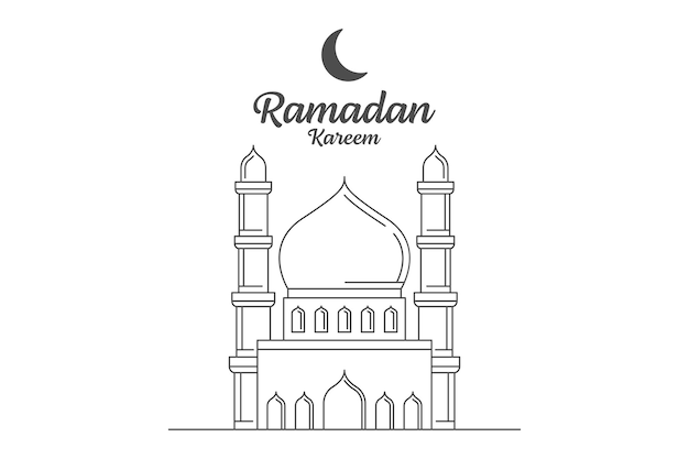 Ramadan kareem vector design illustration monoline or line art style