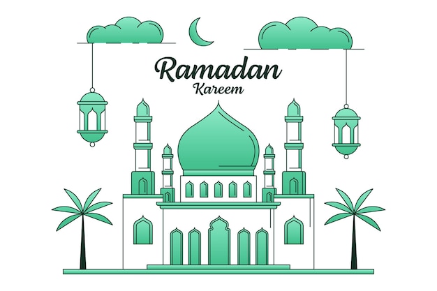 Рамадан карим векторный дизайн иллюстрация монолин или линейный стиль искусства
