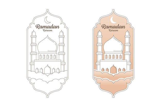 Ramadan kareem disegno vettoriale illustrazione stile monoline o line art