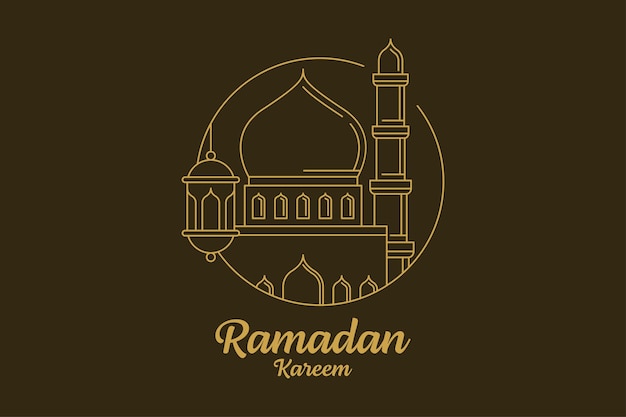 Ramadan kareem disegno vettoriale illustrazione stile monoline o line art