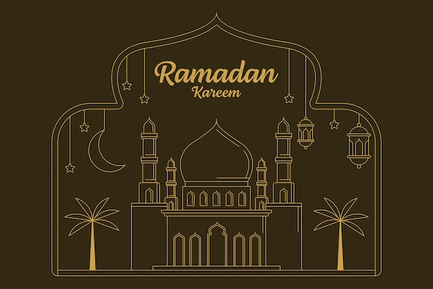 Ramadan kareem vector design illustration monoline or line art style