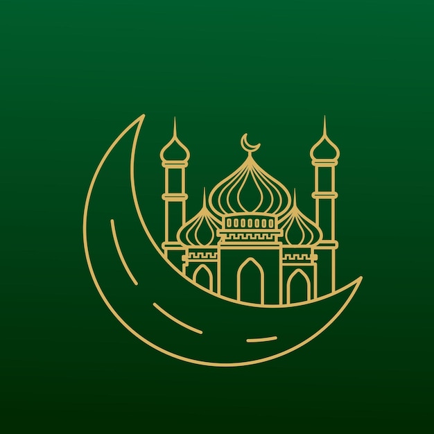 Ramadan kareem vector heilige maandviering met moskee maand ramadan lijn kunststijl ontwerp