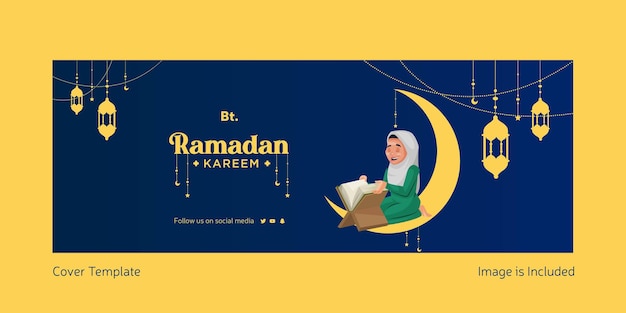 Illustrazione vettoriale di ramadan kareem della pagina di copertina di facebook in stile cartone animato eid mubarak