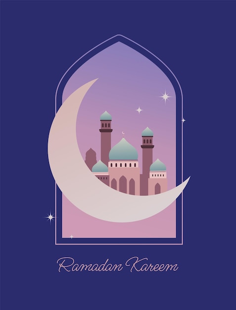 Ramadan kareem vector illustration Islamic holiday Background with mosque and crescent