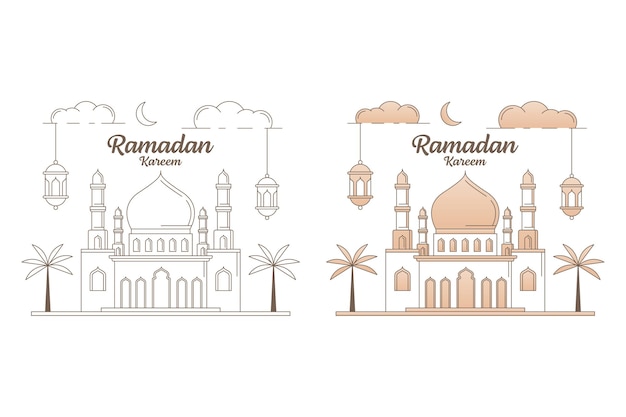 Ramadan kareem vector illustration monoline or line art style