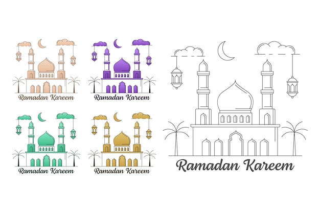 Коллекция векторных иллюстраций рамадана карима монолиния или линейного искусства