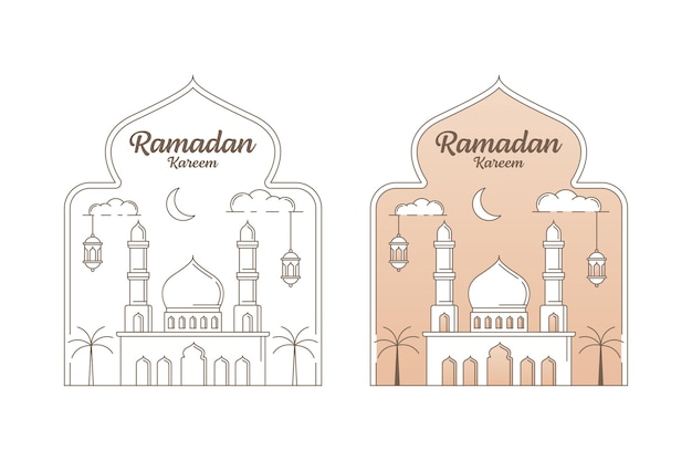 Ramadan kareem vector ontwerp illustratie monoline of lijn kunststijl