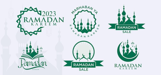 Ramadan kareem vector set logo to welcome ramadan holy month of muslims template