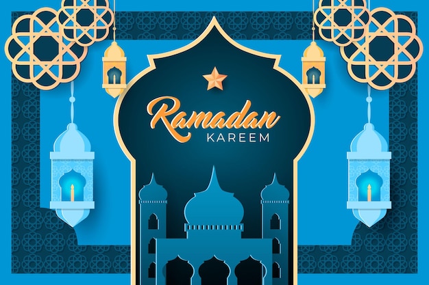 Ramadan kareem viering achtergrond met een papieren stijl